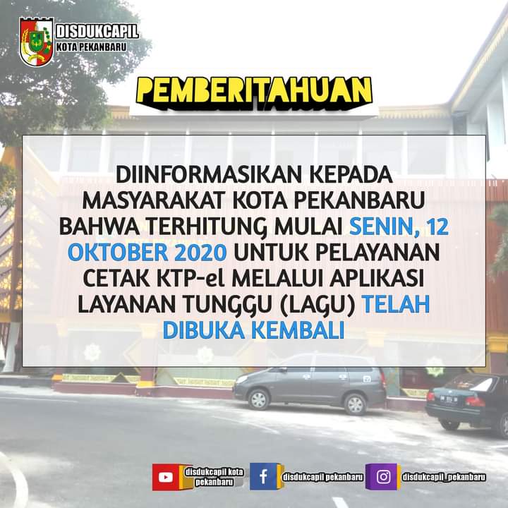 Layanan 'Lagu' Disdukcapil Pekanbaru Kembali Dibuka Hari Ini