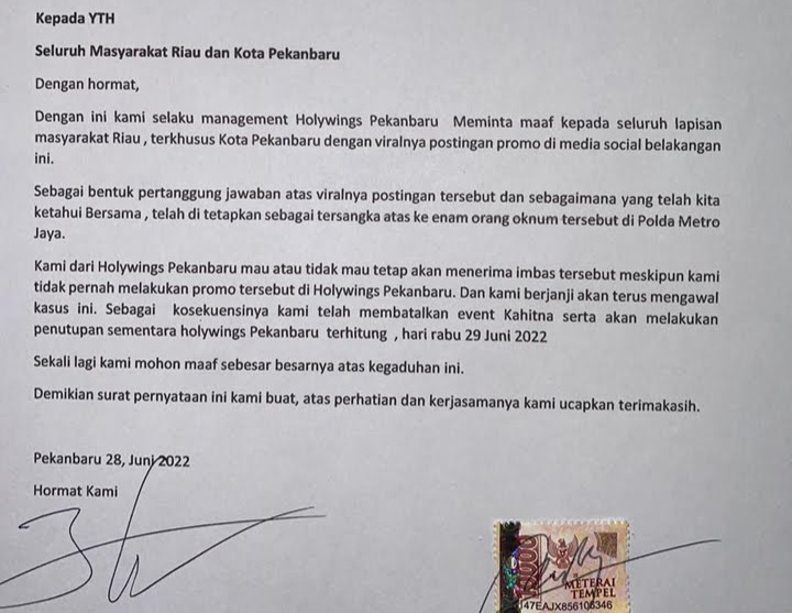 Imbas Promo Miras Pakai Nama Muhammad dan Maria, Holywings Pekanbaru Tutup