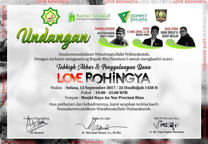 Besok Malam, Tabligh Akbar Save Rohingya di Masjid Raya Annur