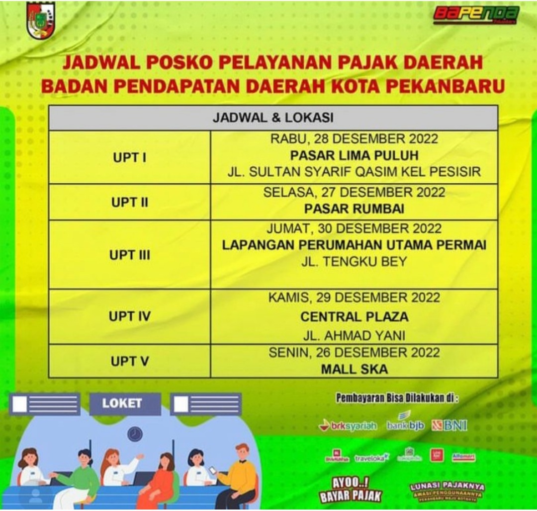 Posko Layanan Bapenda Pekanbaru Tersedia di Lima Lokasi Berikut